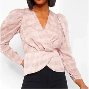 EXPRESS Blush Pink Puff Sleeve Peplum Blouse // S